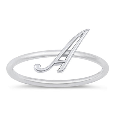 Sterling Silver Rhodium Plated Alphabet A Ring