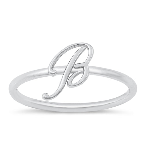 Sterling Silver Rhodium Plated Alphabet B Ring