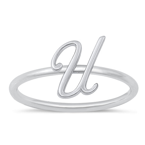Sterling Silver Rhodium Plated Alphabet U Ring
