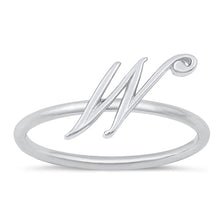 Load image into Gallery viewer, Sterling Silver Rhodium Plated Alphabet W Ring