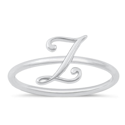 Sterling Silver Rhodium Plated Alphabet Z Ring