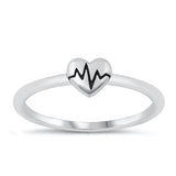 Sterling Silver Oxidized Heart EKG Ring