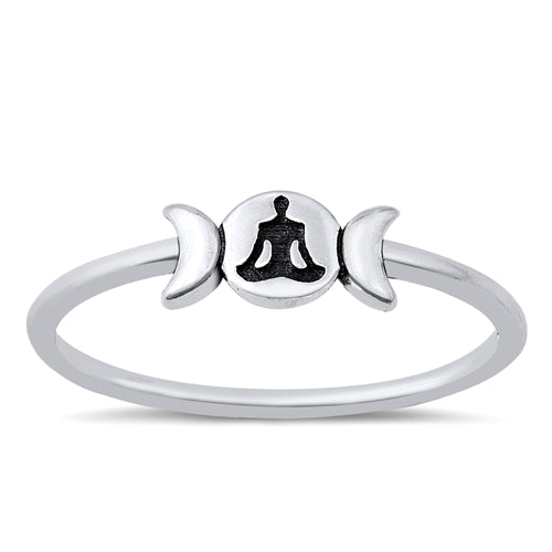 Sterling Silver Oxidized Buddha And Moon Ring