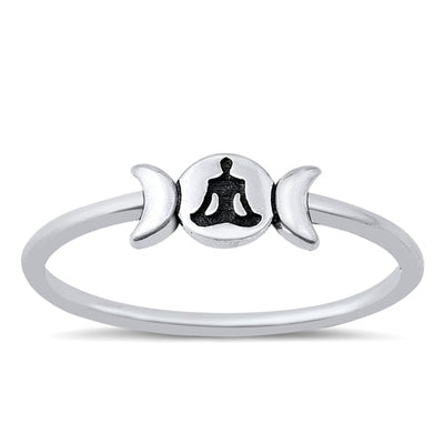 Sterling Silver Oxidized Buddha And Moon Ring