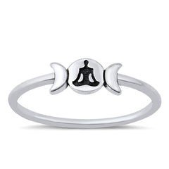 Sterling Silver Oxidized Buddha And Moon Ring