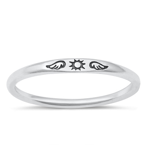 Sterling Silver Oxidized Sun and Wings Ring