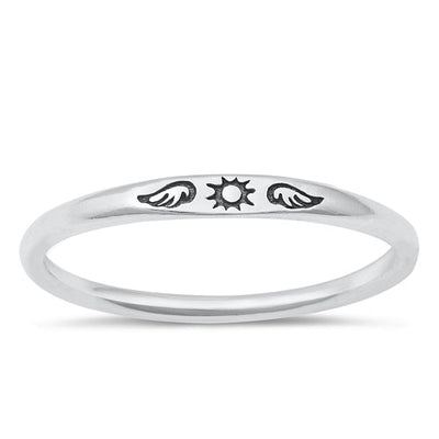 Sterling Silver Oxidized Sun and Wings Ring