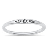 Sterling Silver Oxidized Sun and Wings Ring