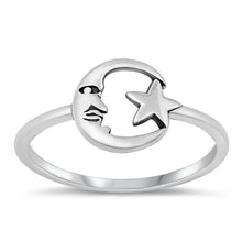 Load image into Gallery viewer, Sterling Silver Oxidized Moon and Star Ring-9.6mm