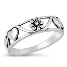Load image into Gallery viewer, Sterling Silver Oxidized Heart and Flower Ring