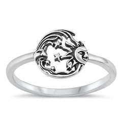 Sterling Silver Oxidized Moon, star and Sun Ring
