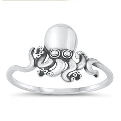 Sterling Silver Oxidized Octopus Ring-12mm