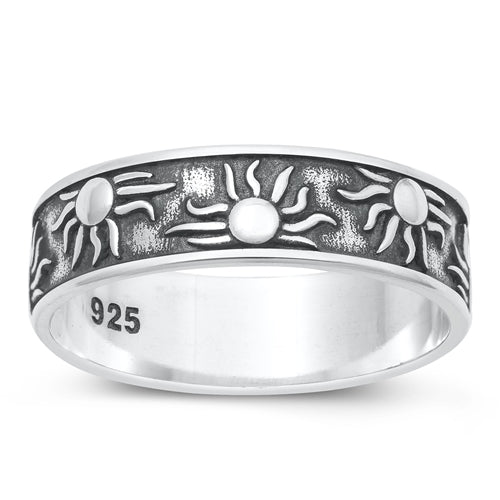 Sterling Silver Oxidized Sun Ring Face Height-6mm