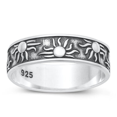 Sterling Silver Oxidized Sun Ring Face Height-6mm