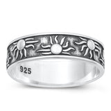 Sterling Silver Oxidized Sun Ring Face Height-6mm