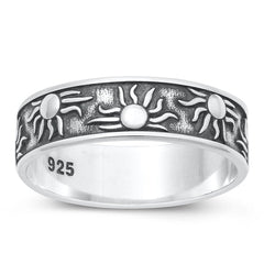 Sterling Silver Oxidized Sun Ring Face Height-6mm
