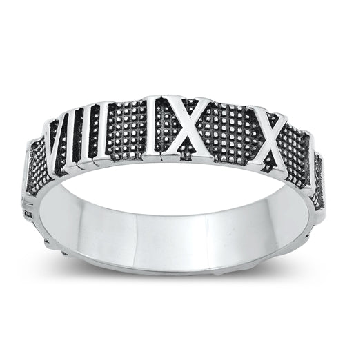 Sterling Silver Oxidized Roman Numerals Ring Face Height-4.8mm