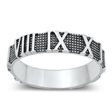 Sterling Silver Oxidized Roman Numerals Ring Face Height-4.8mm