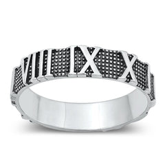 Sterling Silver Oxidized Roman Numerals Ring Face Height-4.8mm