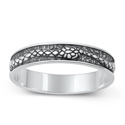 Sterling Silver Oxidized Snake Plain Ring Face Height-4.2mm