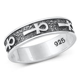 Sterling Silver Oxidized Ankh Plain Ring Face Height-5.6mm