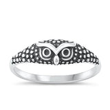 Sterling Silver Oxidized Owl Plain Ring Face Height-4.2mm