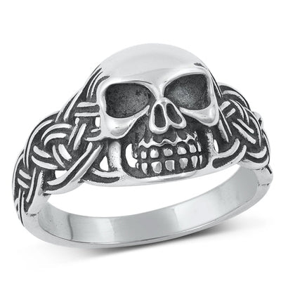 Sterling Silver Oxidized Skull Plain Ring Face Height-15mm