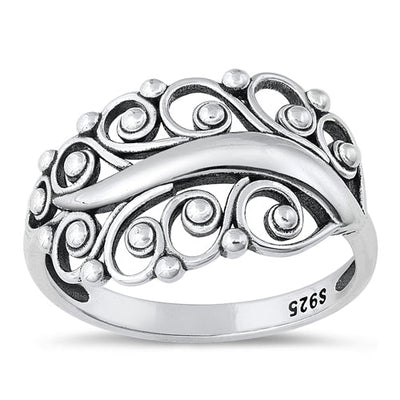 Sterling Silver Oxidized Celtic Leaves Ring