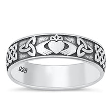 Load image into Gallery viewer, Sterling Silver Oxidized 6mm Claddagh Ring