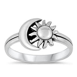 Sterling Silver Oxidized Silver Moon And Sun Ring