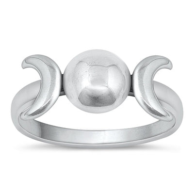 Sterling Silver Oxidized Moon Phase Ring-8mm