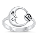 Sterling Silver Oxidized Moon And Pentacle Ring