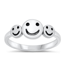 Load image into Gallery viewer, Sterling Silver Oxidized Three Happy Faces Ring