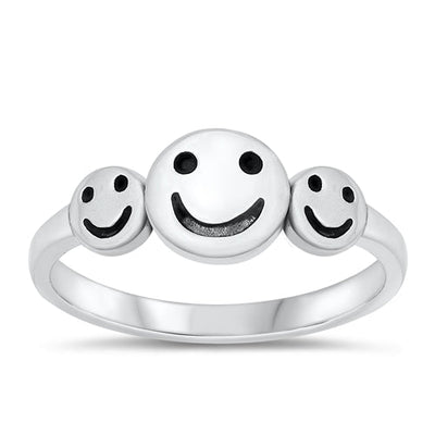 Sterling Silver Oxidized Three Happy Faces Ring