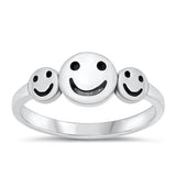 Sterling Silver Oxidized Three Happy Faces Ring
