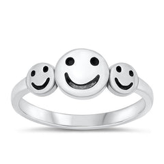 Sterling Silver Oxidized Three Happy Faces Ring