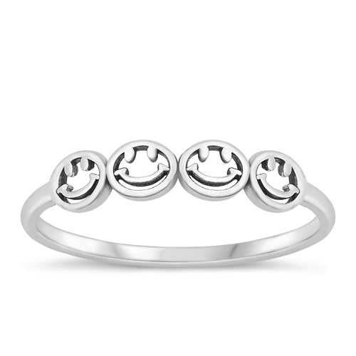 Sterling Silver Oxidized Happy Faces Ring