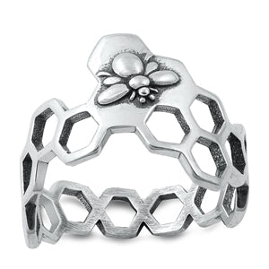 Sterling Silver Oxidized Bee and Hive Ring