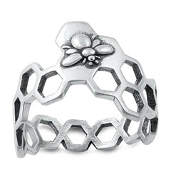 Sterling Silver Oxidized Bee and Hive Ring