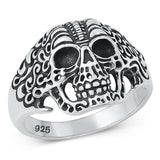 Sterling Silver Oxidized Skull Plain Ring Face Height-17mm