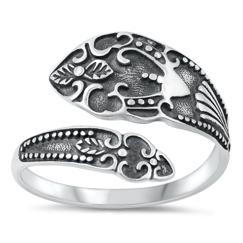 Sterling Silver Oxidized Vintage Spoon Plain Ring Face Height-16mm