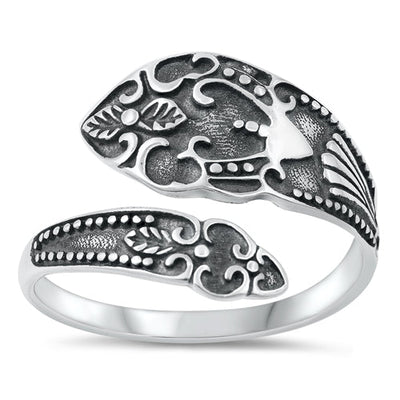 Sterling Silver Oxidized Vintage Spoon Plain Ring Face Height-16mm