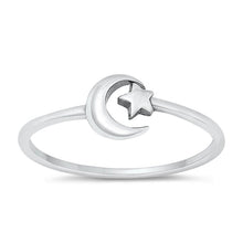 Load image into Gallery viewer, Sterling Silver Oxidized Moon and Star Plain Ring Face Height-6.6mm
