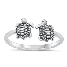 Load image into Gallery viewer, Sterling Silver Oxidized Turtles Plain Ring Face Height-8mm