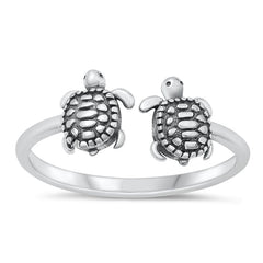 Sterling Silver Oxidized Turtles Plain Ring Face Height-8mm