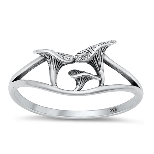 Sterling Silver Oxidized Mushrooms Plain Ring Face Height-9mm
