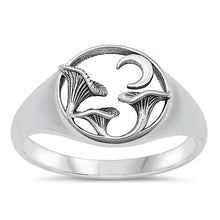 Load image into Gallery viewer, Sterling Silver Oxidized Mushrooms And Moon Plain Ring Face Height-11.9mm
