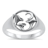 Sterling Silver Oxidized Mushrooms And Moon Plain Ring Face Height-11.9mm