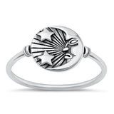 Sterling Silver Oxidized Moon and Stars Plain Ring Face Height-10.5mm