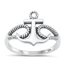 Load image into Gallery viewer, Sterling Silver Oxidized Anchor Plain Ring Face Height-14.9mm